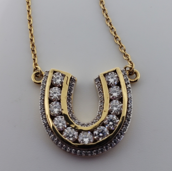 NWT, 1.65ctw Moissanite Horseshoe Shaped Necklace in 18k Gold Over Sterling Silv - Picture 4 of 11